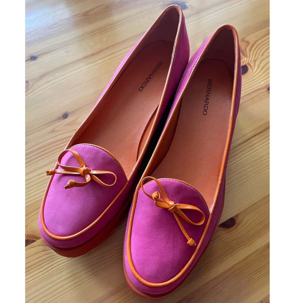 Bernardo Antwerp Suede Platform Loafer Pink Orange Size 8 Bright Slip On